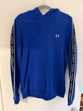 Fred Perry Royal Blue Hooded Sweatshirt with Black Logo Tape